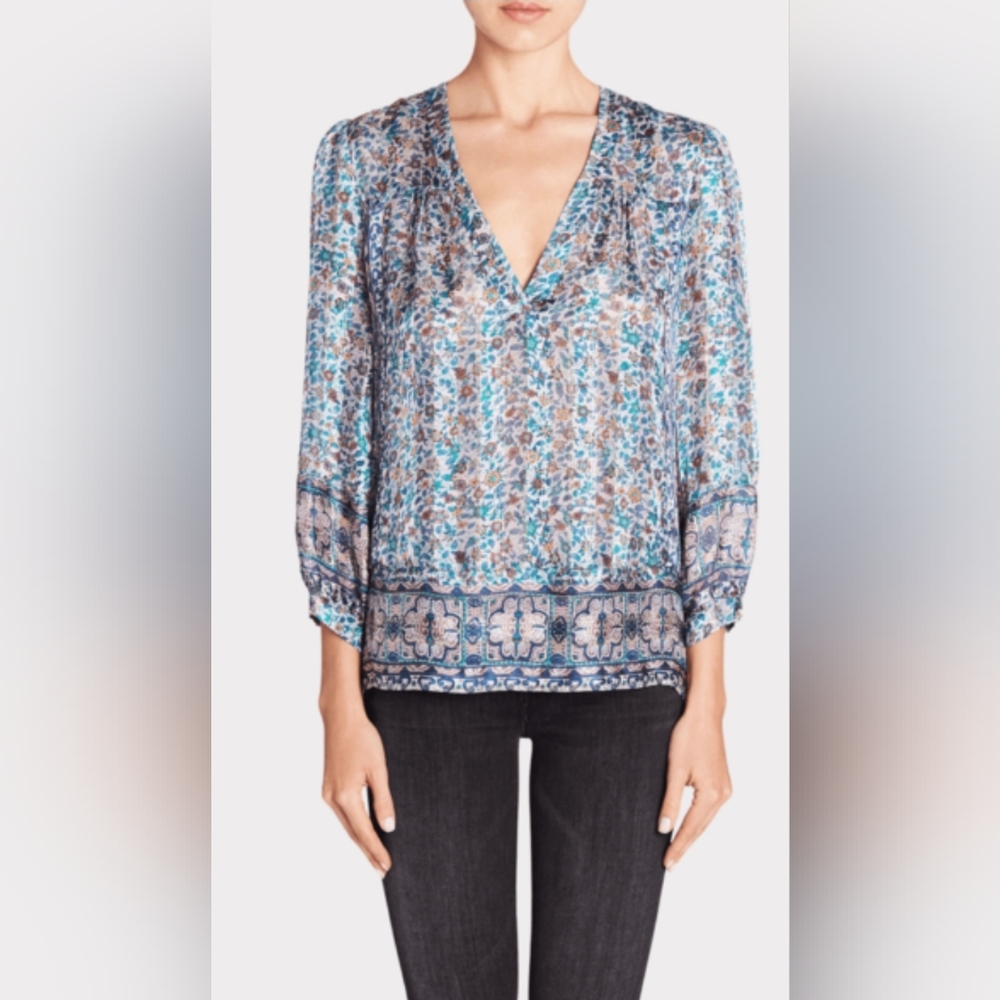 Joie Frazier metallic silk blouse, size S, color Dusty Mink